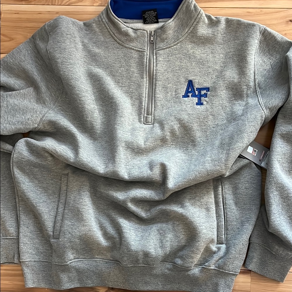 NWT Champion Gray Quarter-Zip Sweatshirt with Blue AF Logo